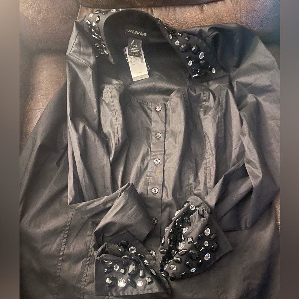 Lane Bryant Button Down Bejeweled Brand New Shirt